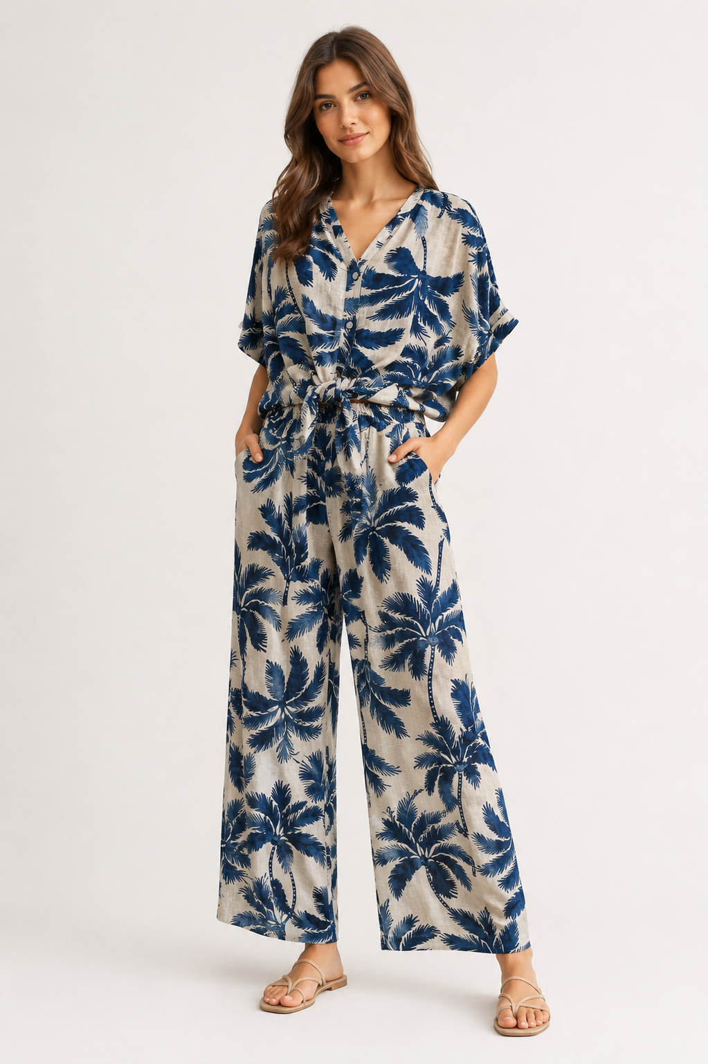 Completo Donna Tropical Chic con Stampa Palme