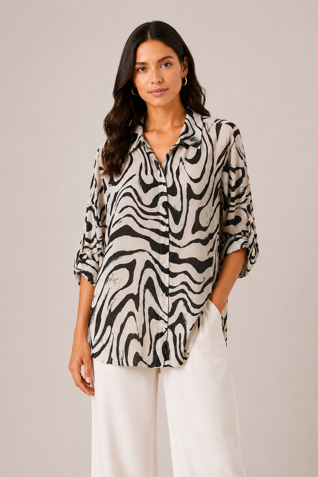 Camicia Donna Fantasia Astratta Bianco e Nero
