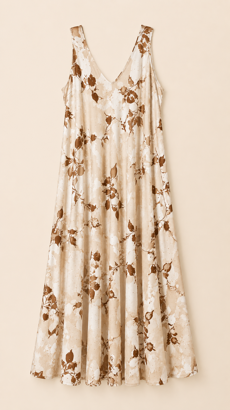 Abito Lungo Donna Fantasia Floreale Beige e Marrone