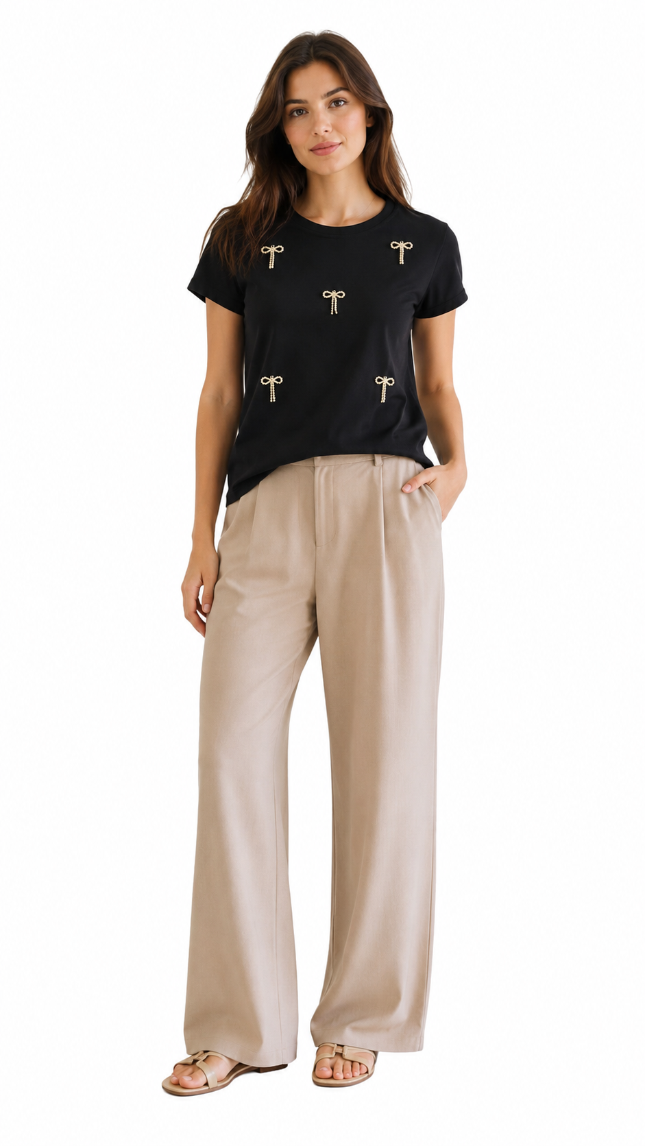 T-shirt Nera con Fiocchi Gioiello