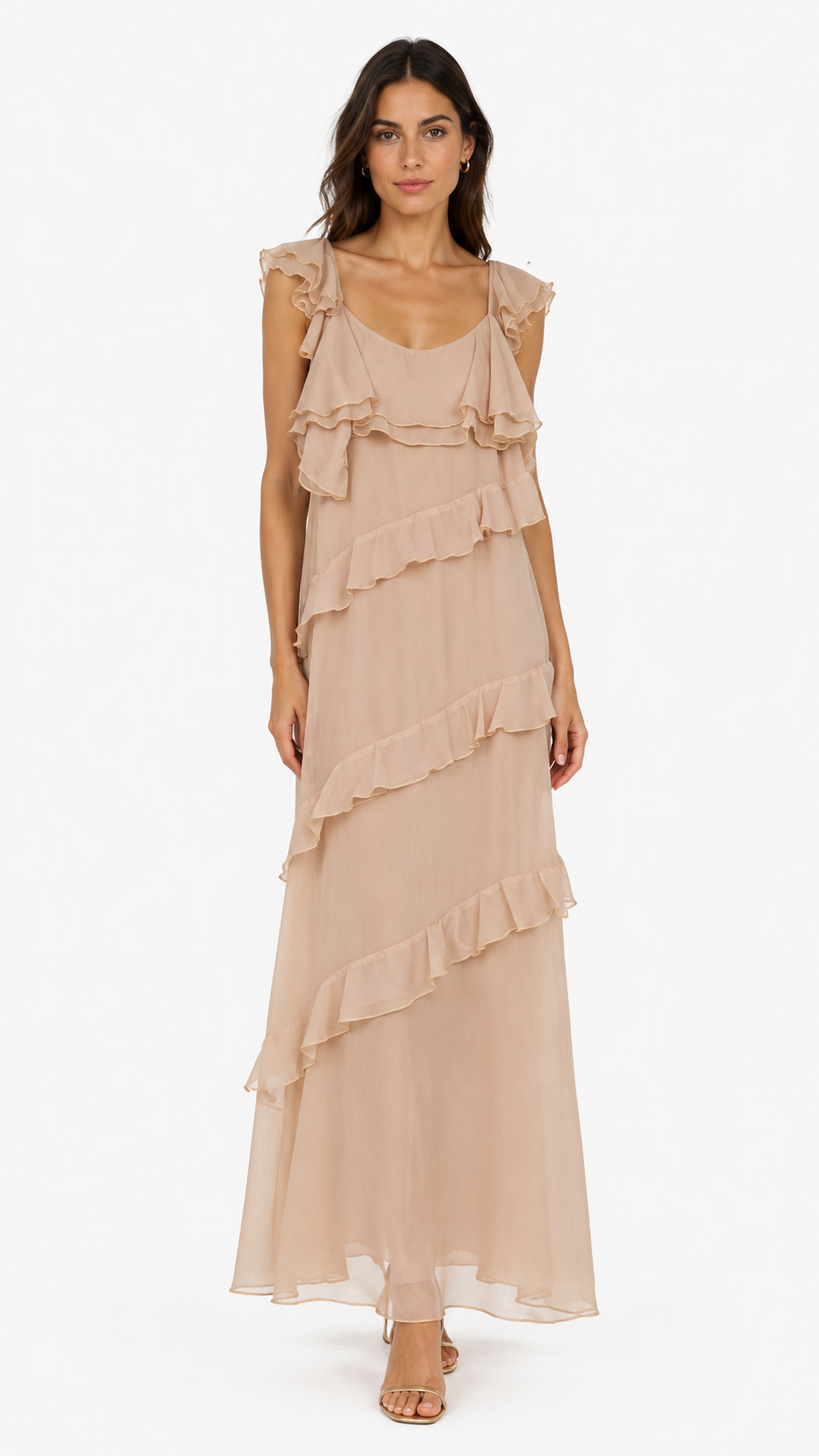 Abito lungo con balze in chiffon – Eleganza romantica