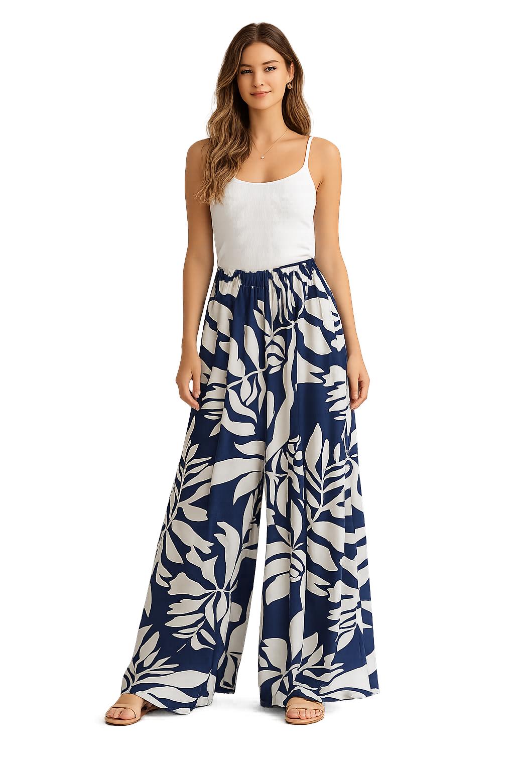 Pantalone Palazzo Fantasia Foglie