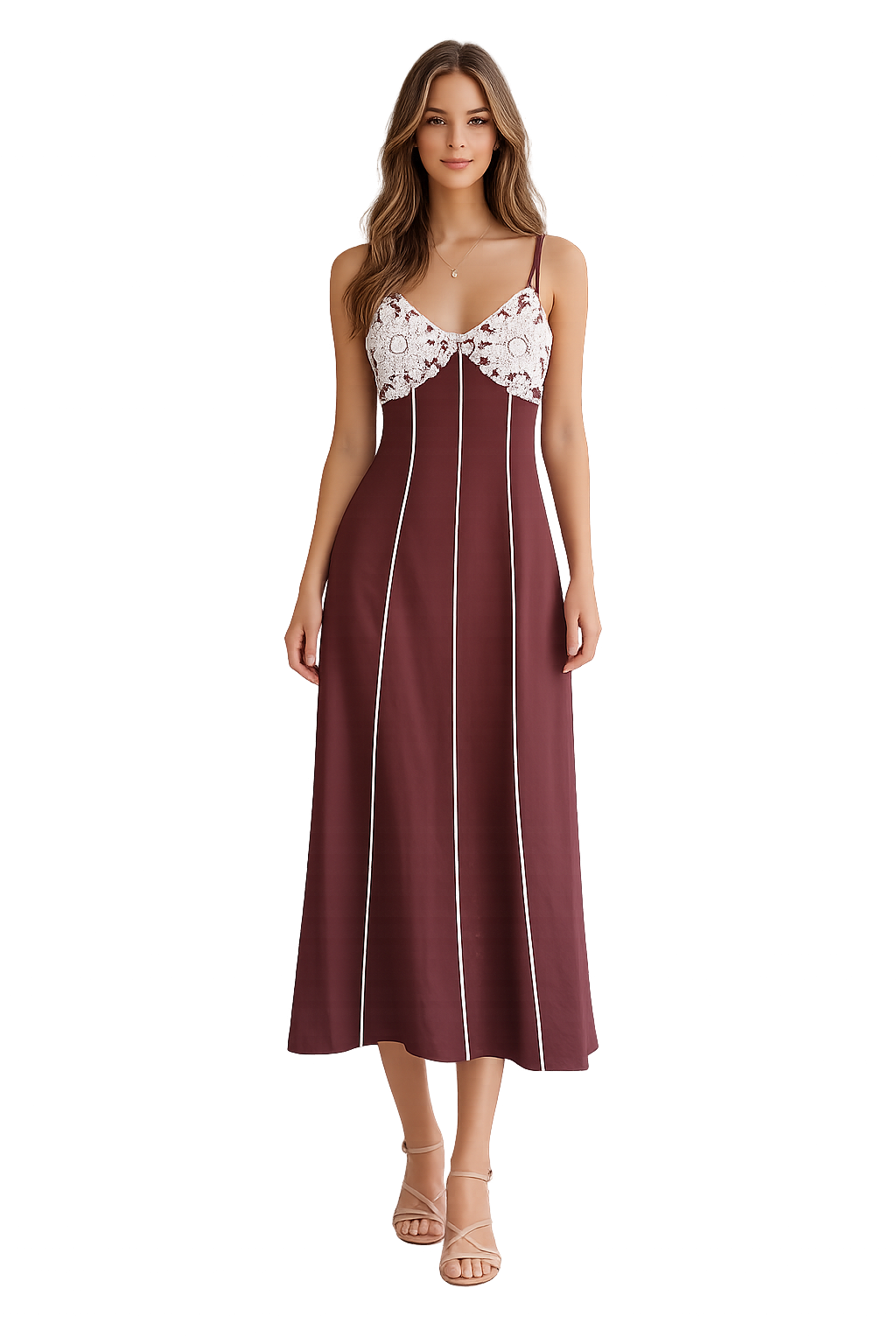Abito lungo con spalline e dettagli in pizzo crochet