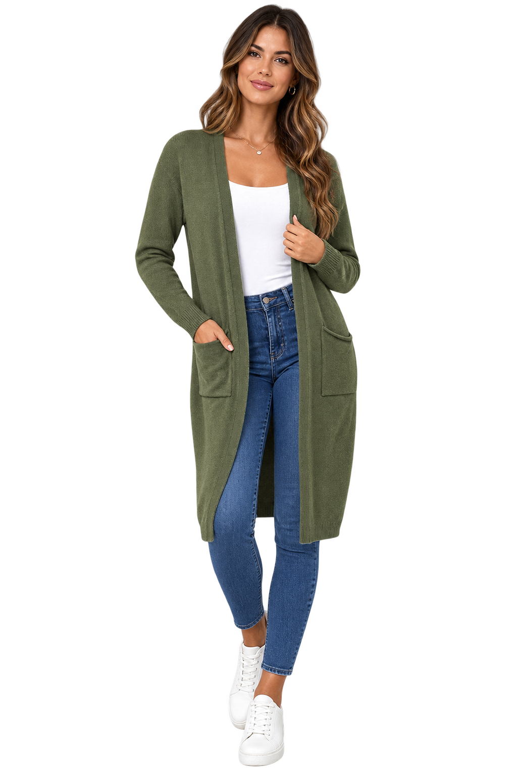 Cardigan Lungo in Maglia con Tasche