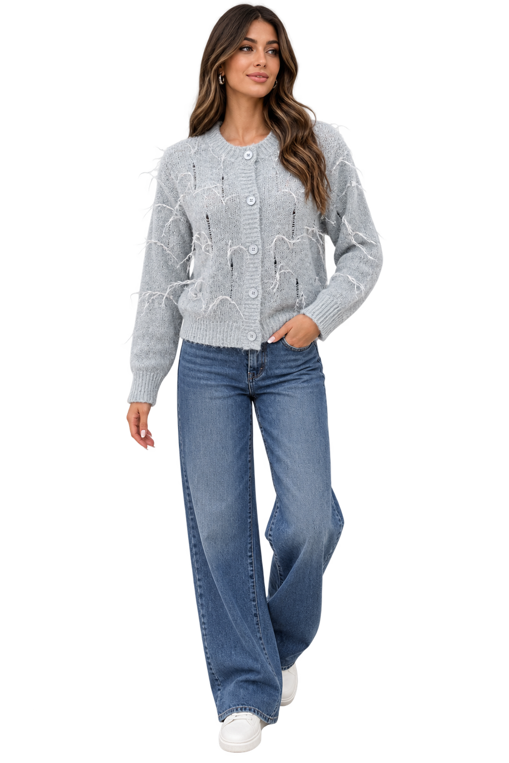 Cardigan in Maglia con Dettagli Sfilacciati