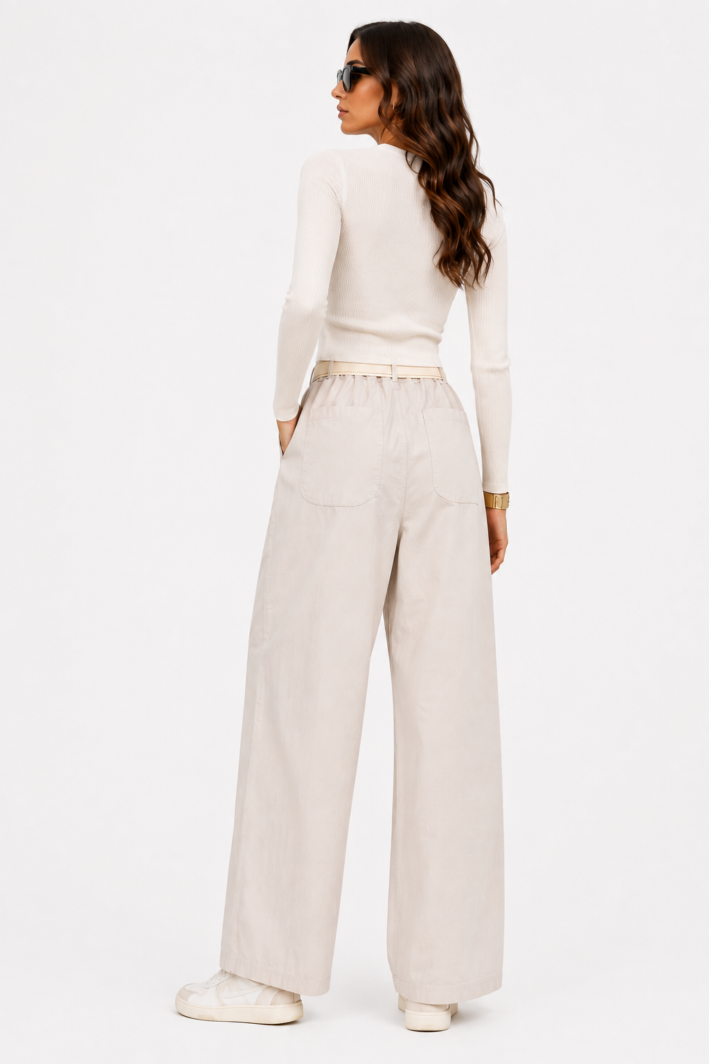 Pantalone Palazzo con Cintura in Vita