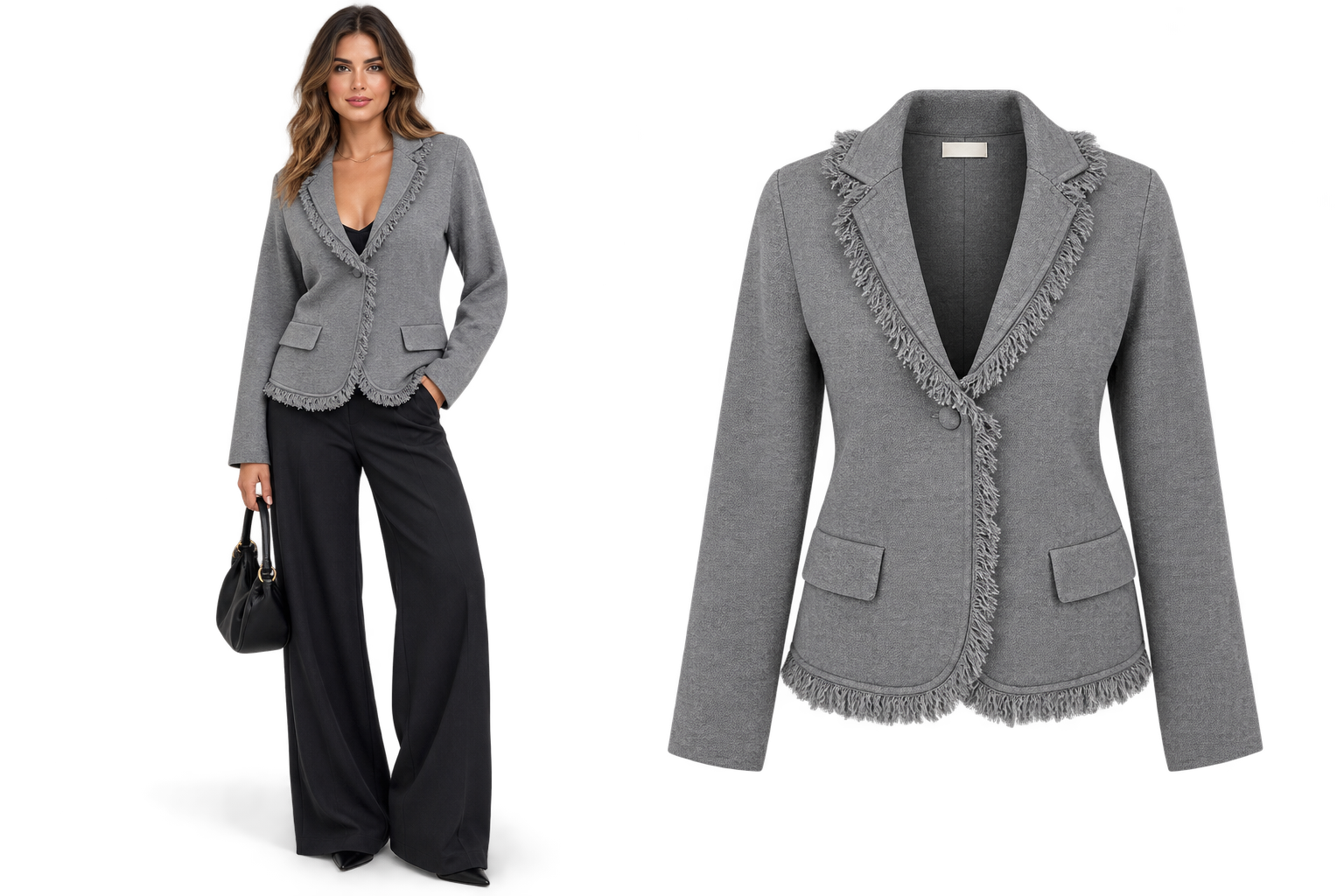 Giacca Elegante con Frange e Revers