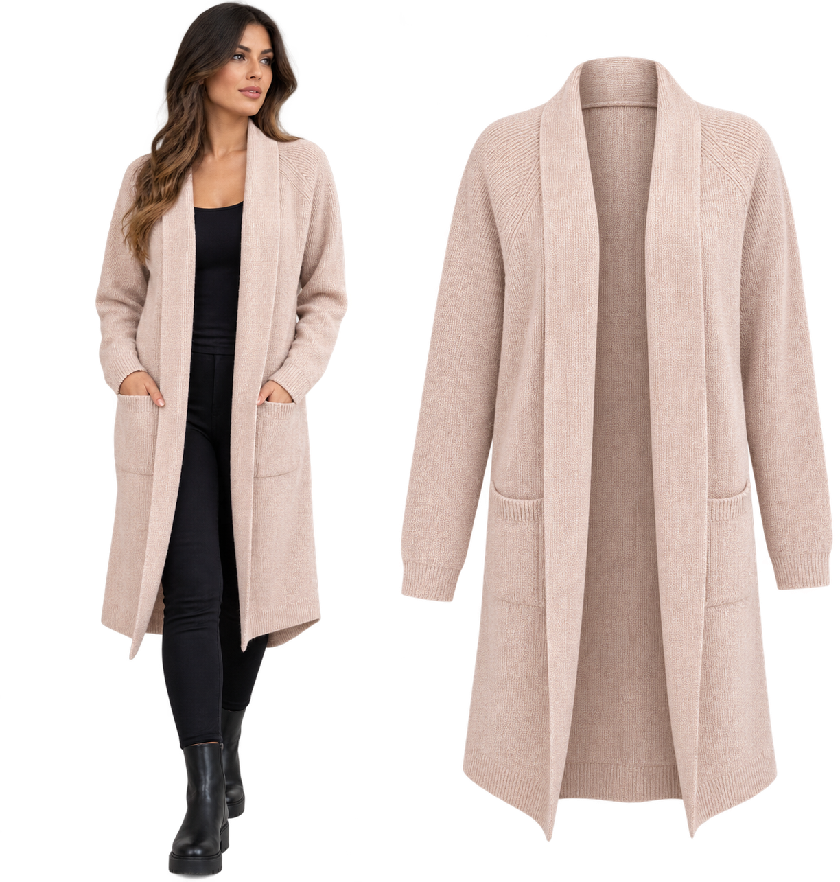 Cardigan Lungo in Maglia con Tasche