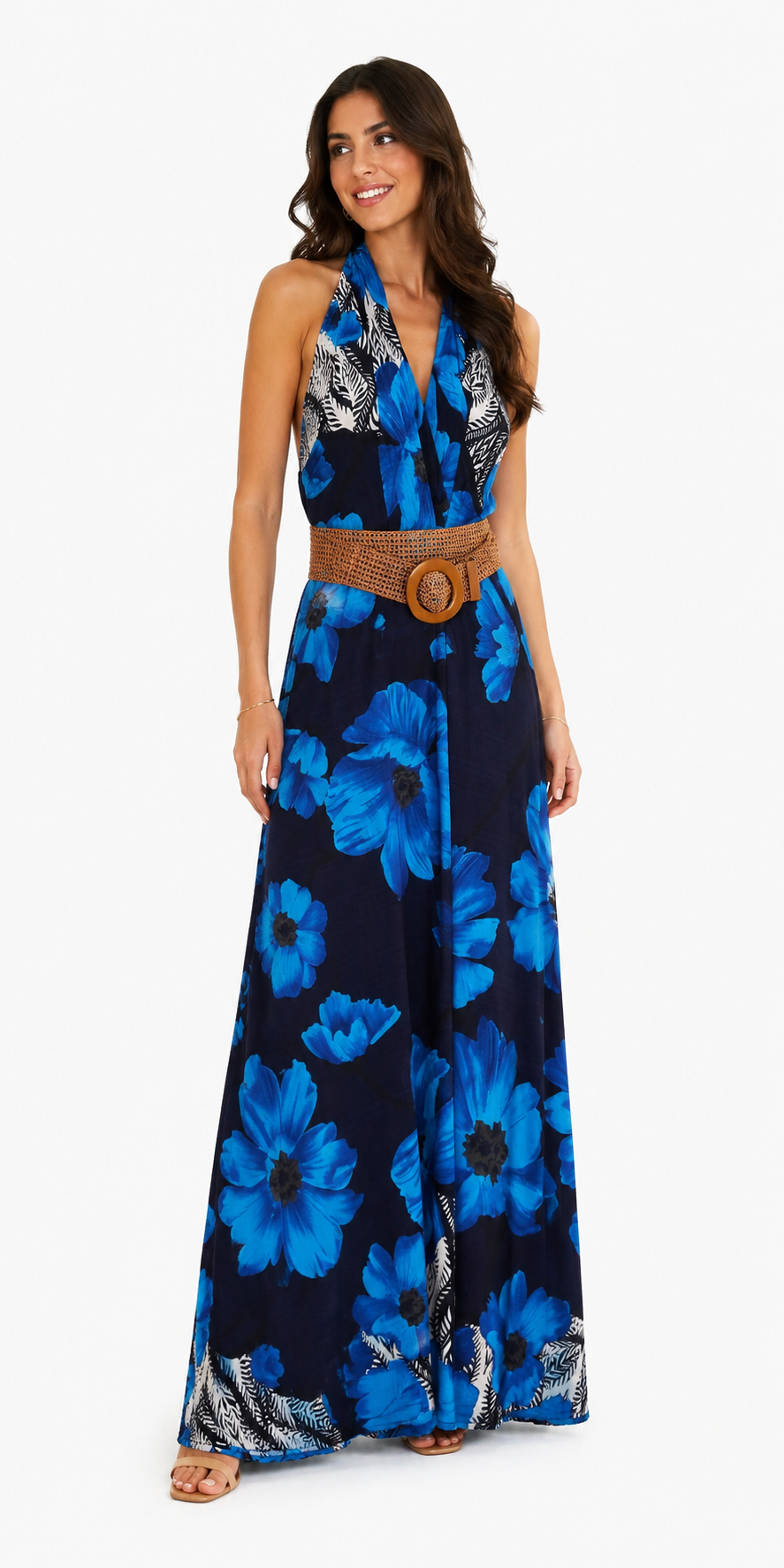 Abito lungo da donna con elegante fantasia floreale