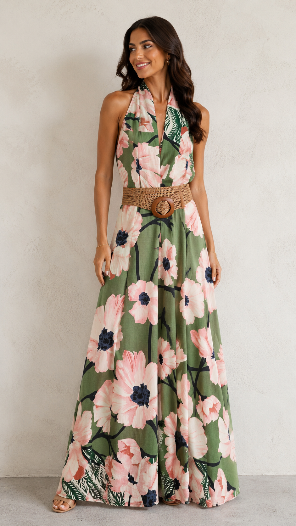 Abito lungo da donna con elegante fantasia floreale