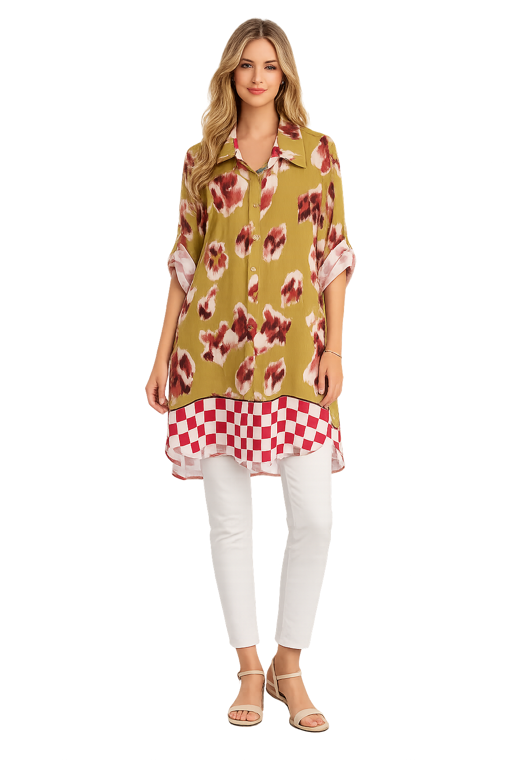 Casacca Donna Fantasia Floreale con Fondo a Scacchi
