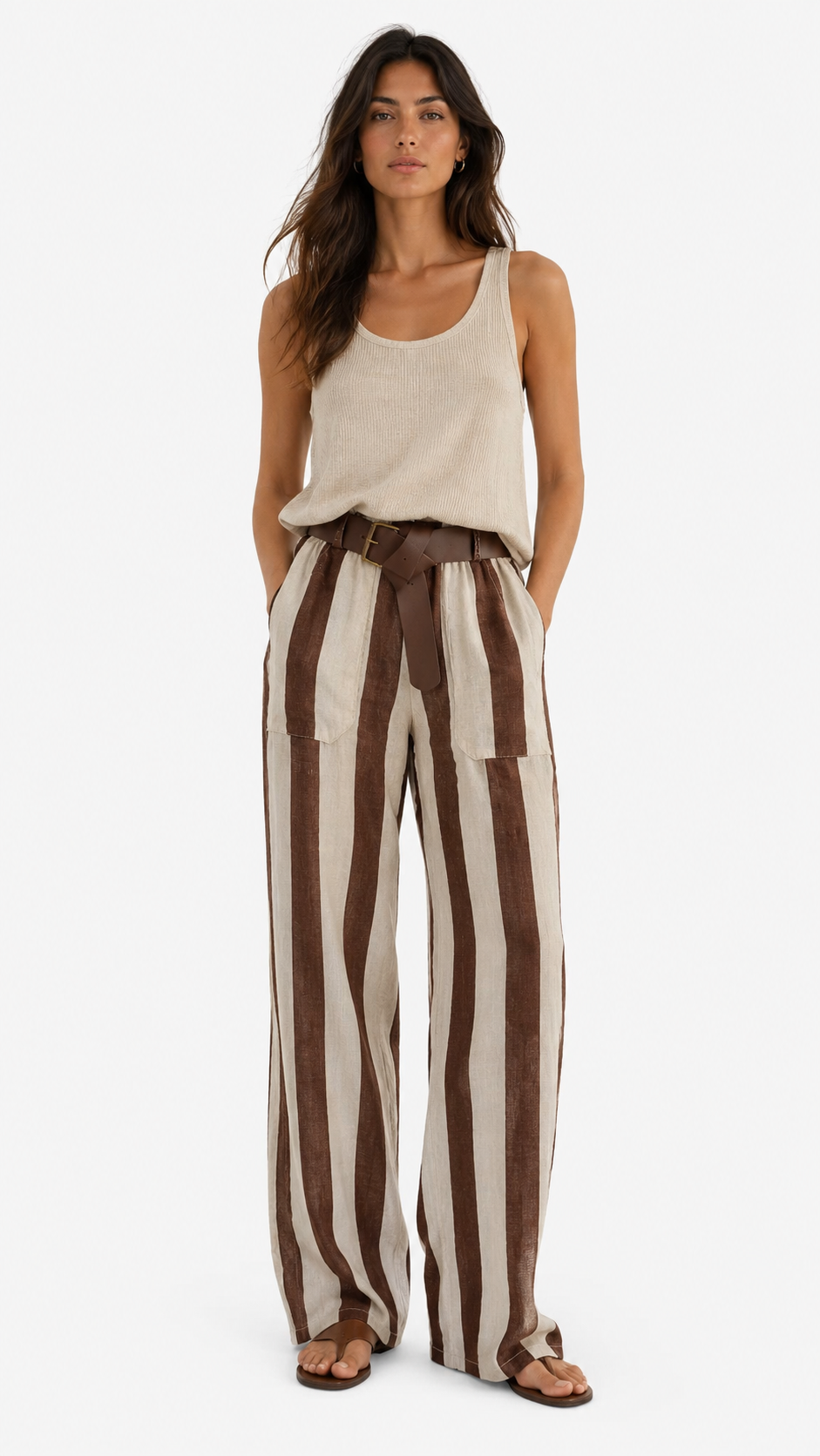 Pantalone Palazzo a Righe con Cintura