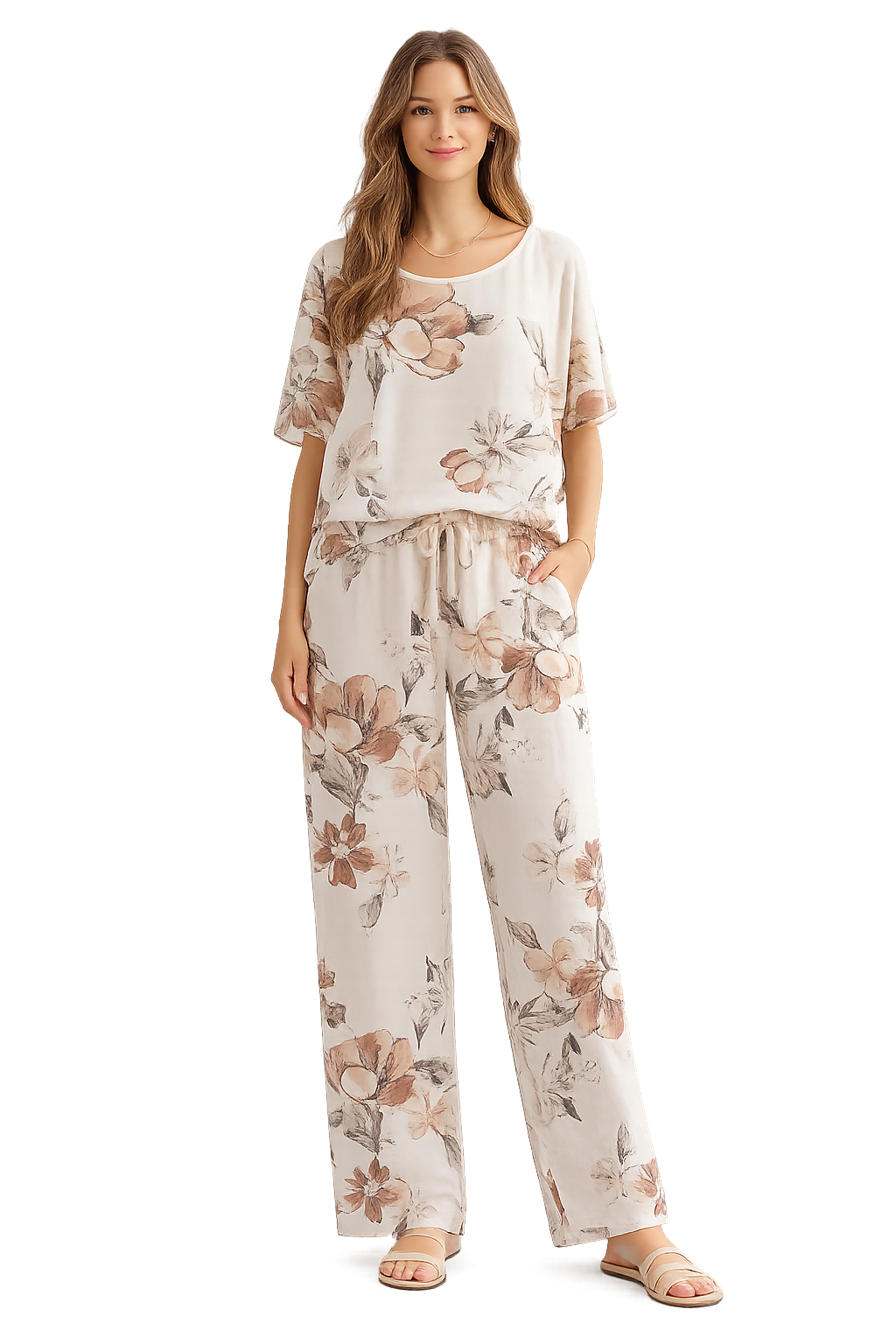 Completo Donna Floreale con Casacca e Pantalone Palazzo