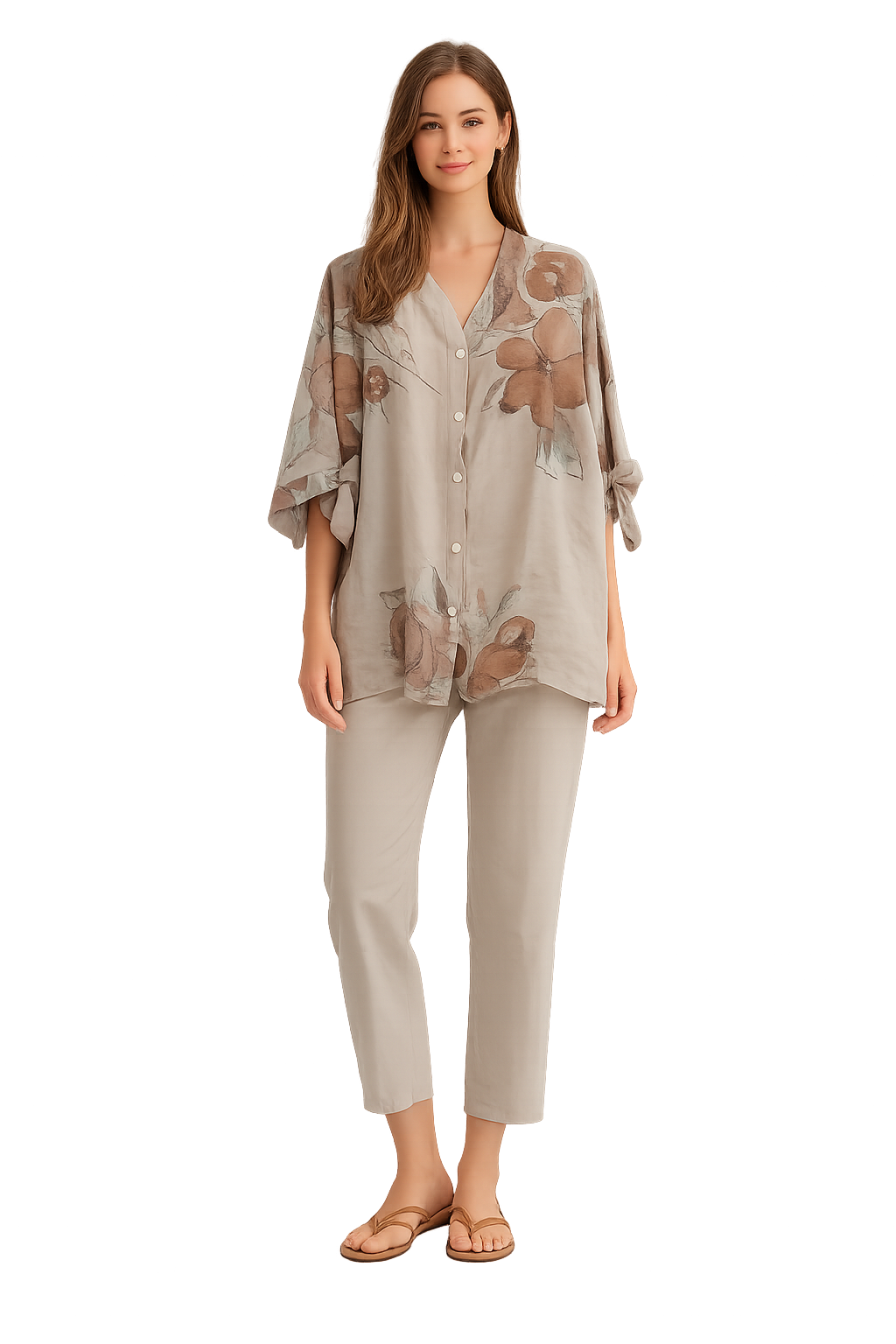 Camicia Floreale con Maniche Annodate