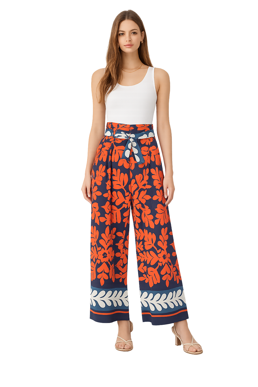 Pantalone Palazzo Fantasia Floreale con Cintura in Vita