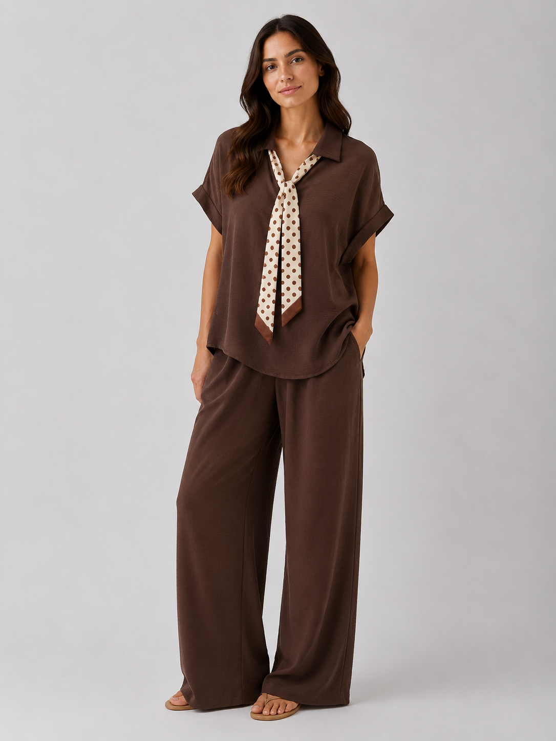 Completo Donna con Foulard a Pois e Pantalone Palazzo