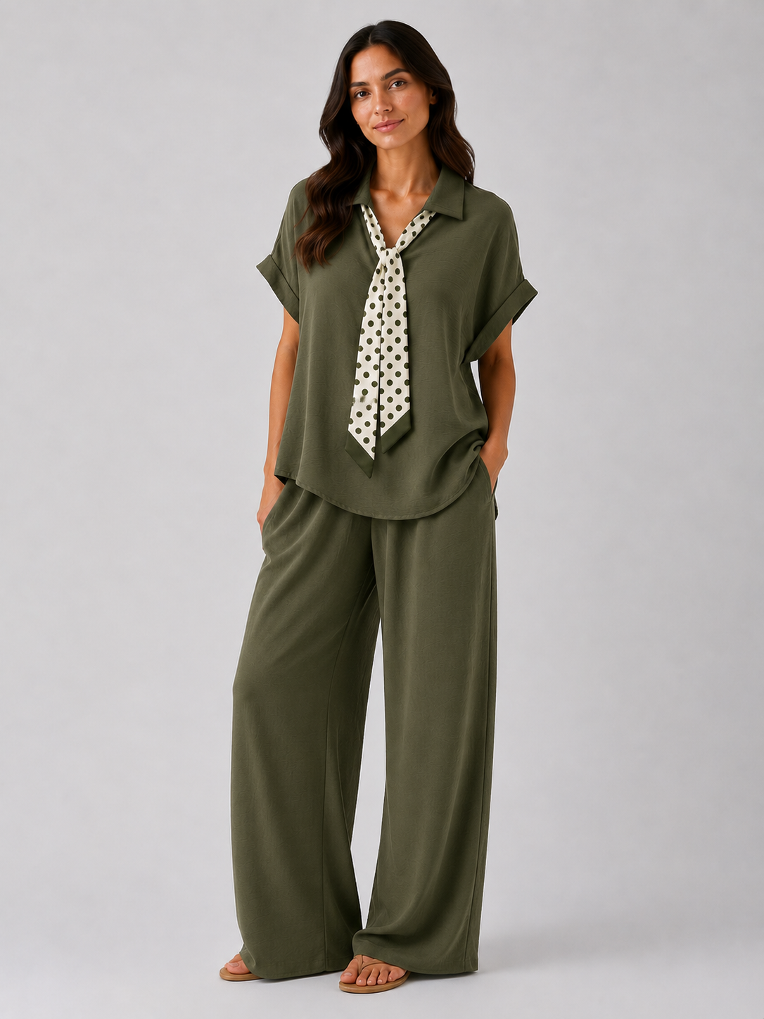 Completo Donna con Foulard a Pois e Pantalone Palazzo