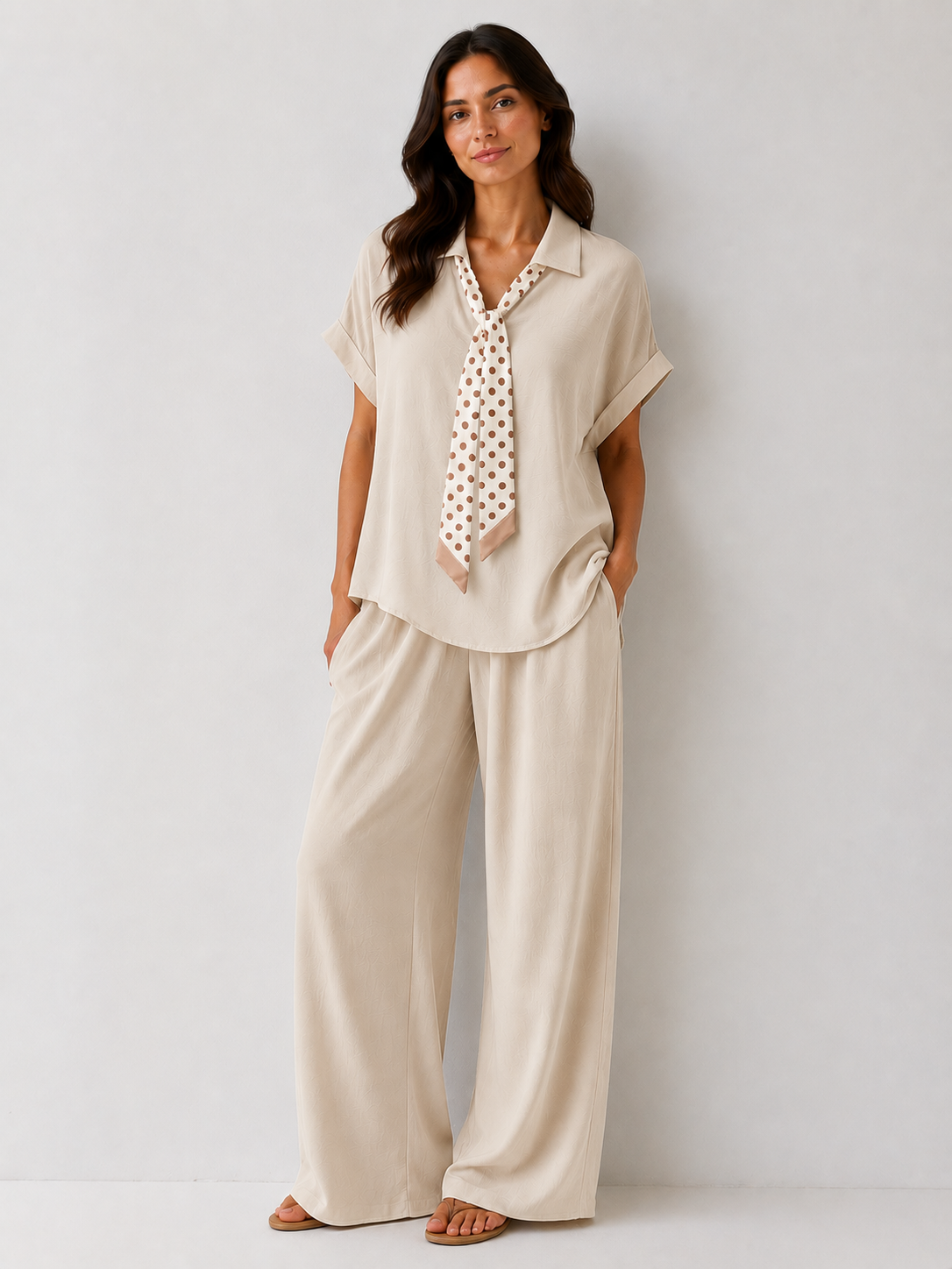 Completo Donna con Foulard a Pois e Pantalone Palazzo