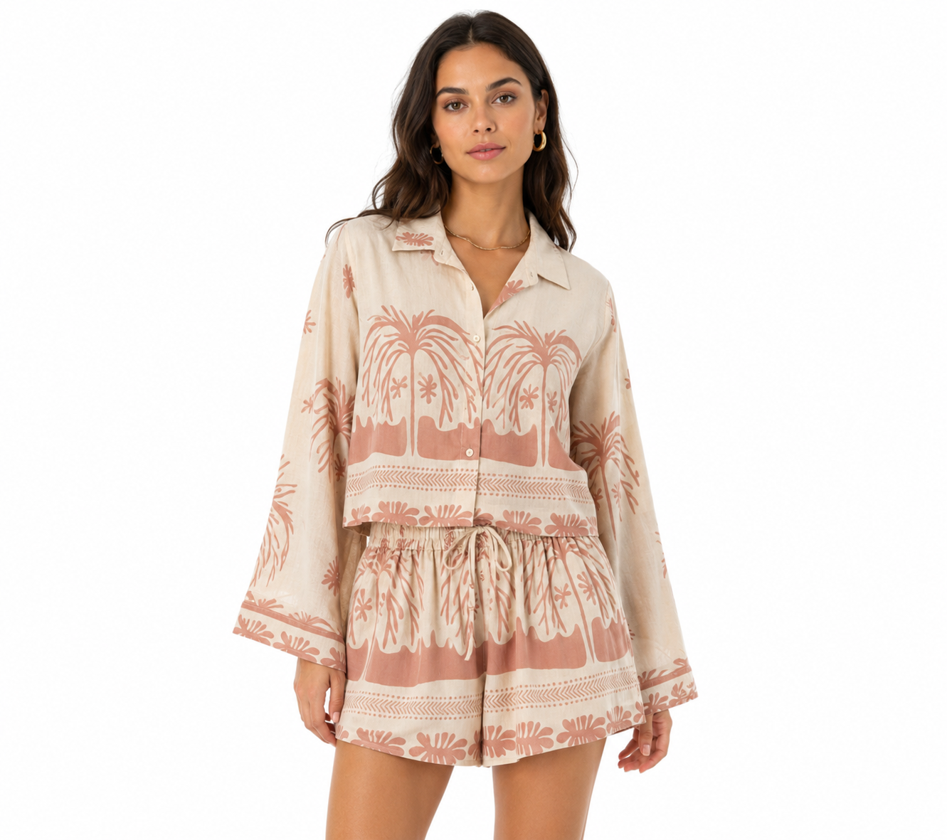 Completo Donna Camicia e Shorts con Stampa Tropicale