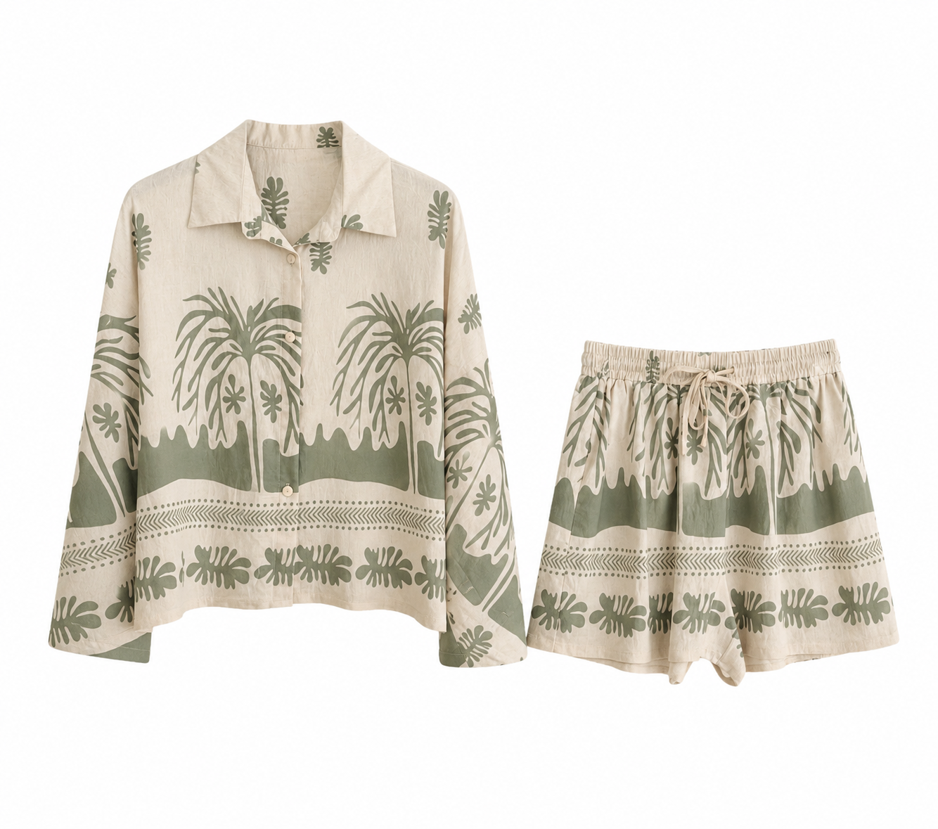 Completo Donna Camicia e Shorts con Stampa Tropicale