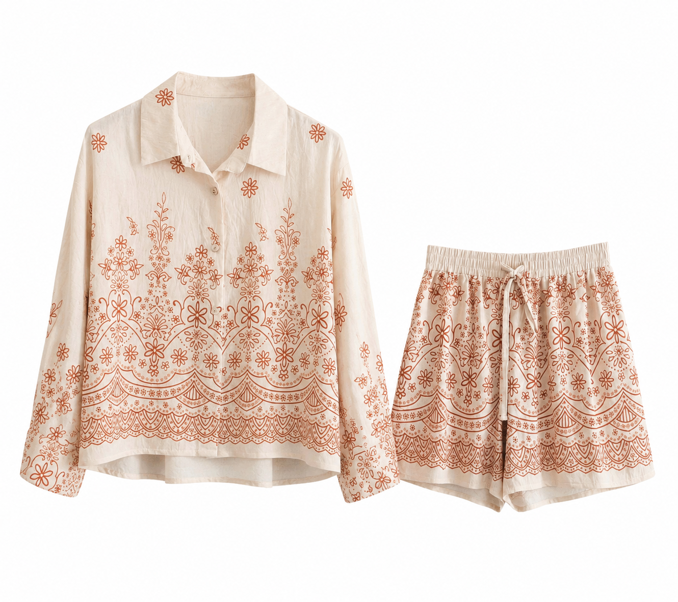 Completo Donna Camicia e Shorts con Stampa Floreale