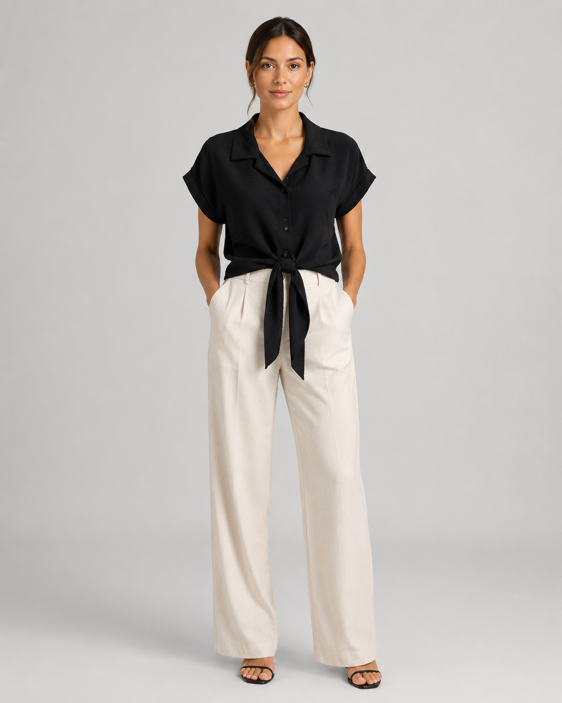 Camicia maniche corte con nodo in vita