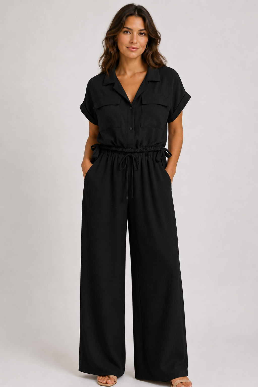 Coordinato con top camicia e gamba palazzo