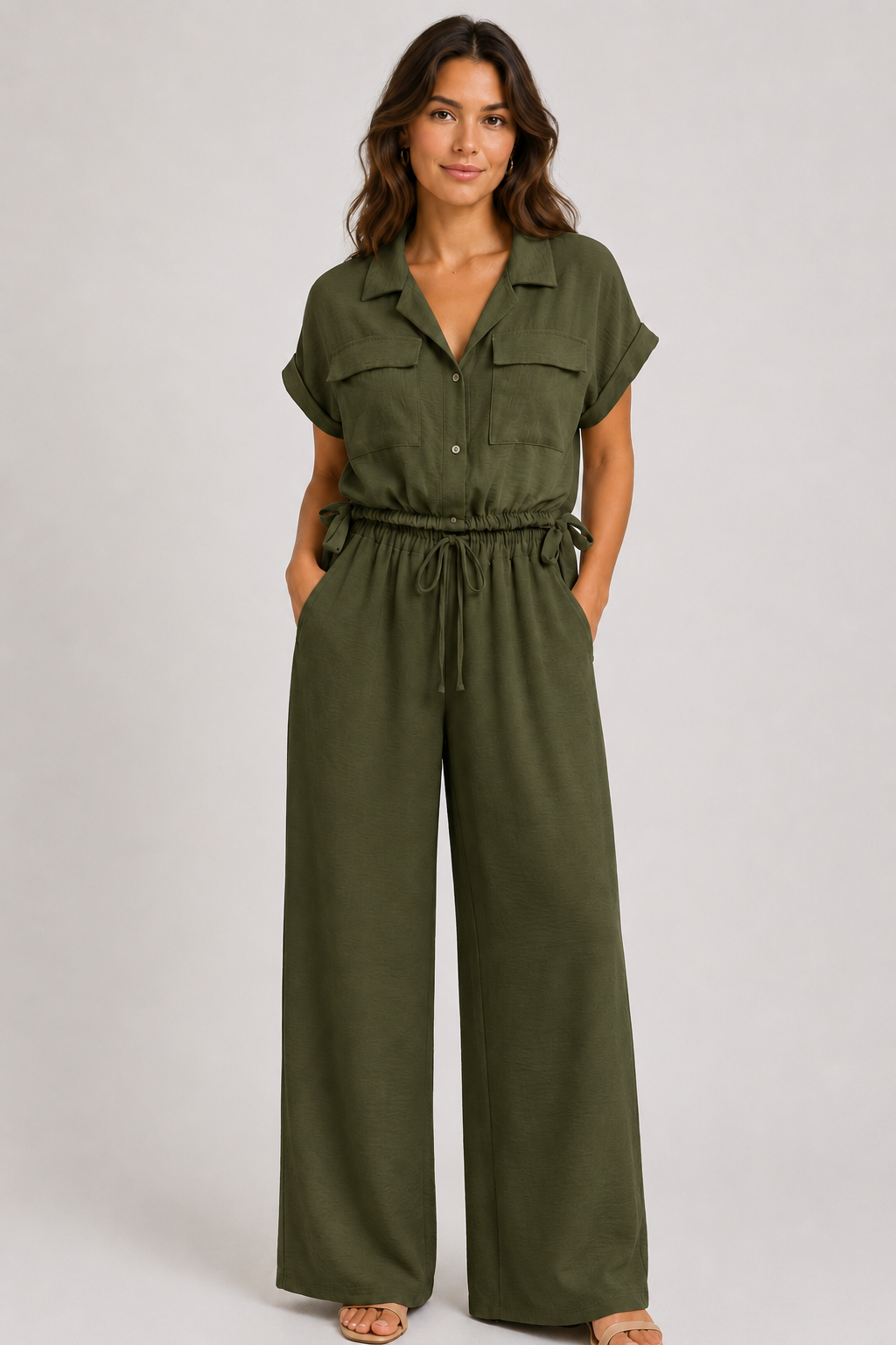 Coordinato con top camicia e gamba palazzo