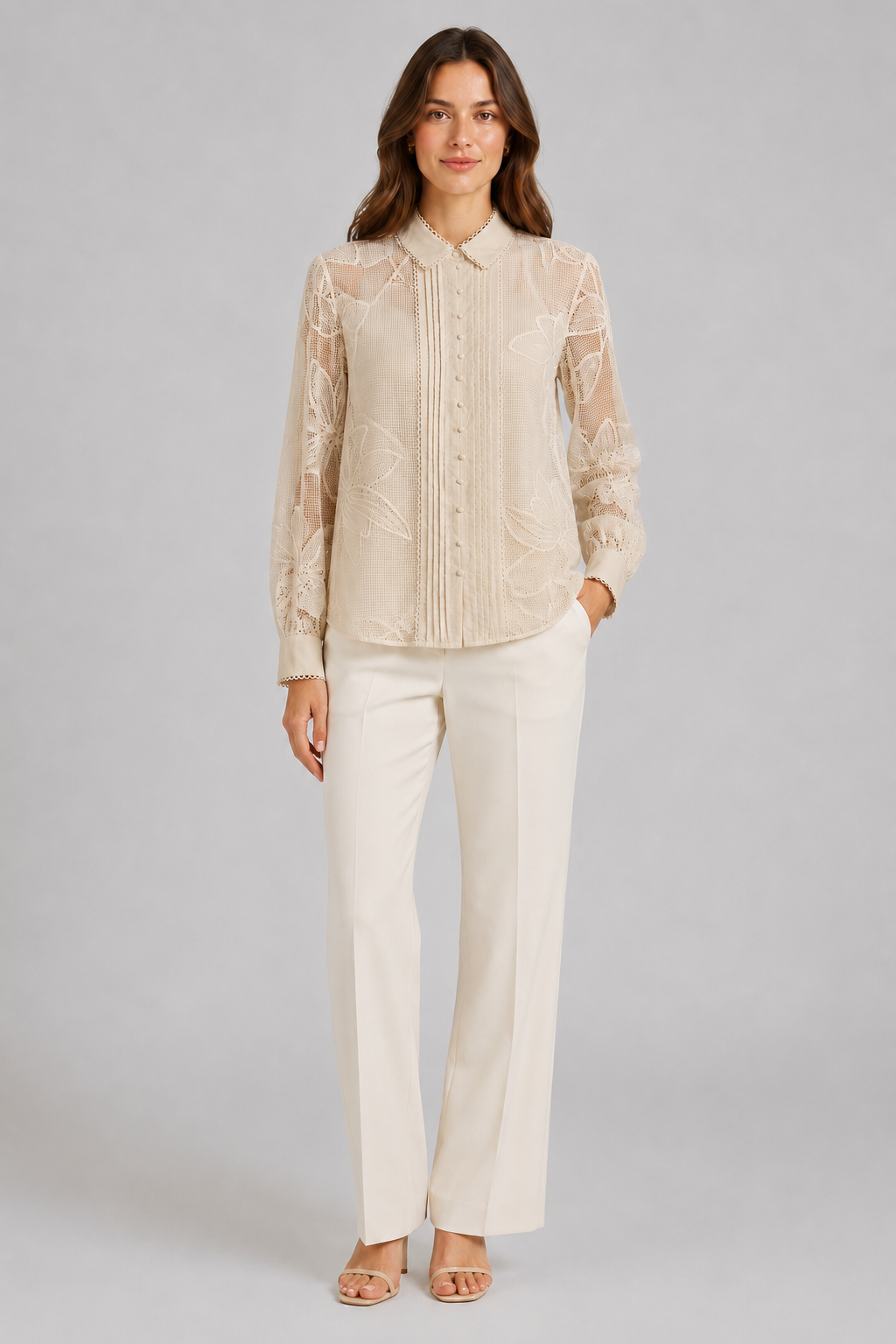 Camicia in pizzo macramè con plissé