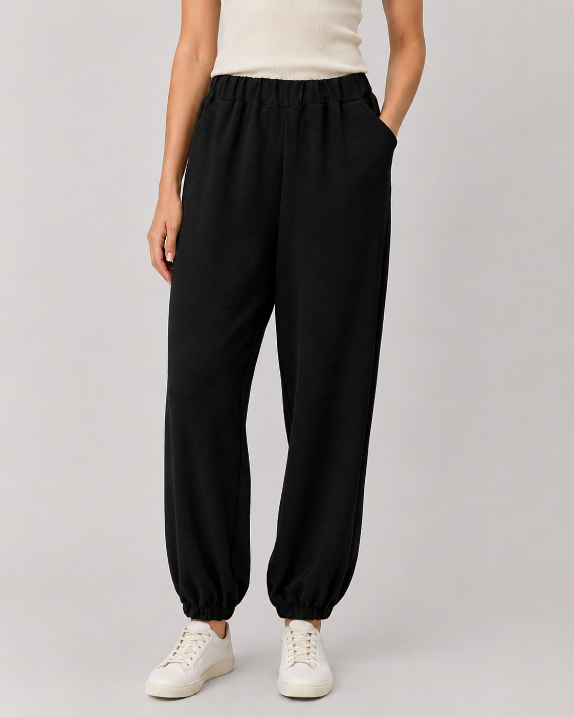 Pantaloni jogger cammello con polsini elastici