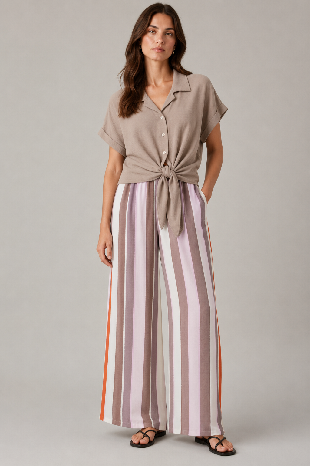 Coordinato camicia e pantaloni palazzo a righe